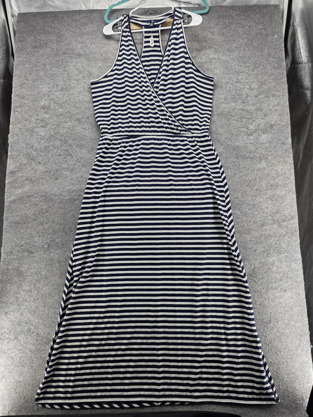 Gap Dress Womens XL Blue Sundress Maxi Jersey V-Neck Striped Casual Summer